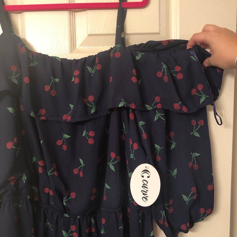 Charming Carlie ruffle off shoulder cherry dress